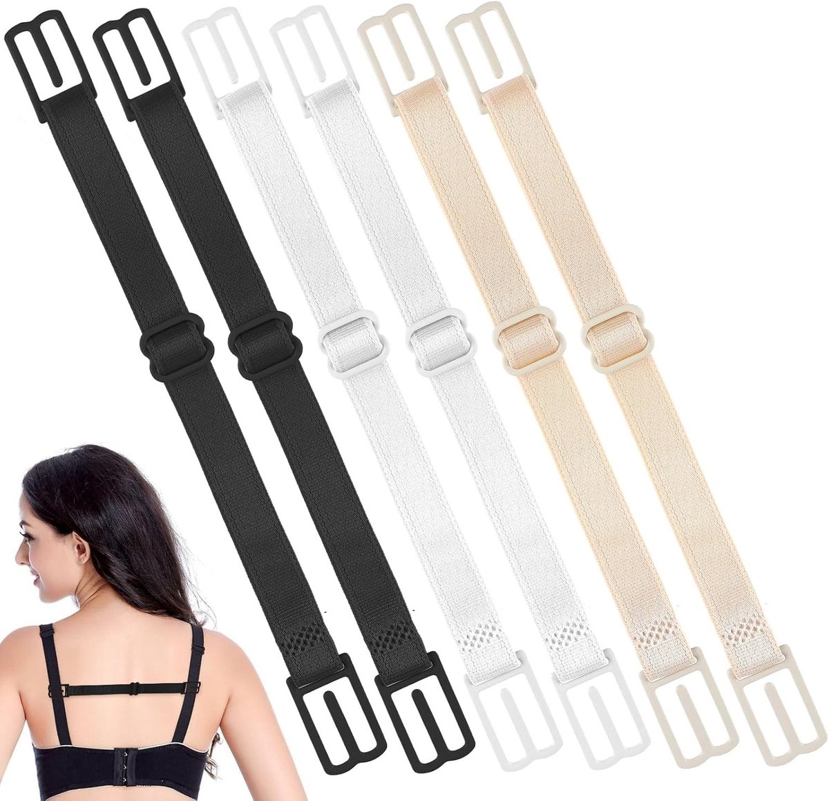 Zes Stuks Antislip BH Bandhouders, Verstelbare Elastische Clips voor Racerback, Houdt BH Bandjes Op Hun Plaats en Voorkomt Afglijden (Zwart)