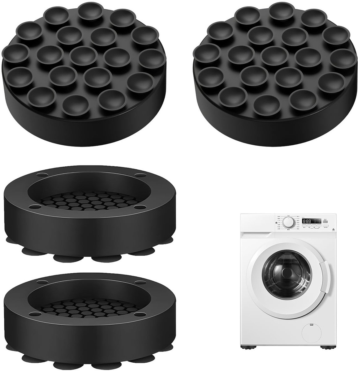 Trillingsdempers voor wasmachine en koelkast - Universele antislip voetkussens voor optimale stabiliteit en geluidsreductie, 4 stuks met zuignap