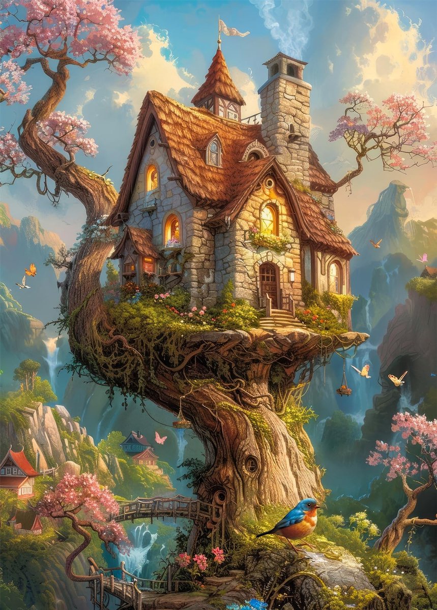 SolidKeus - Puzzel voor Volwassenen, 1000 Stukken met Poster, Sprookjescottage