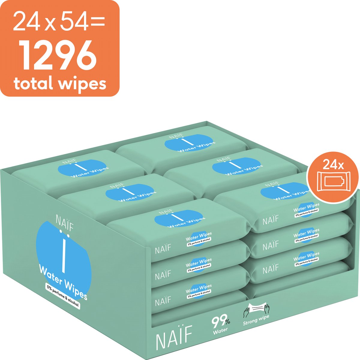 Naïf - Sterke Billendoekjes - 99% Water - 0% parfum en 0% alcohol - 1296 doekjes (24 stuks x 54 doekjes)