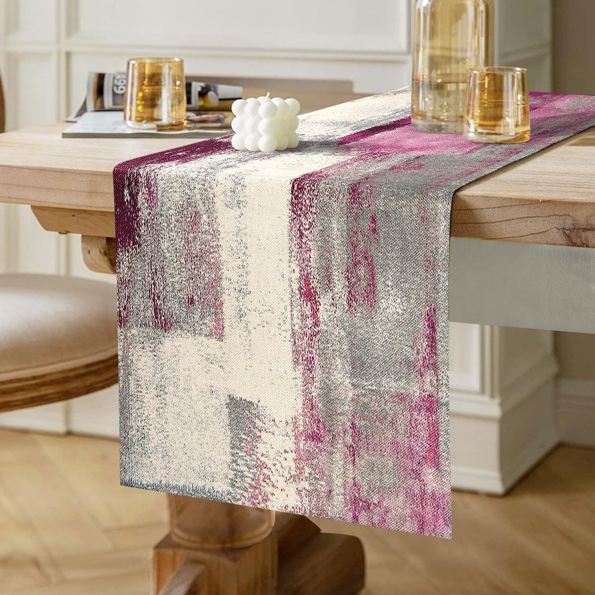 SolidKeus - Bohemian Tafel Runner Roze en Grijs 40 x 140 cm