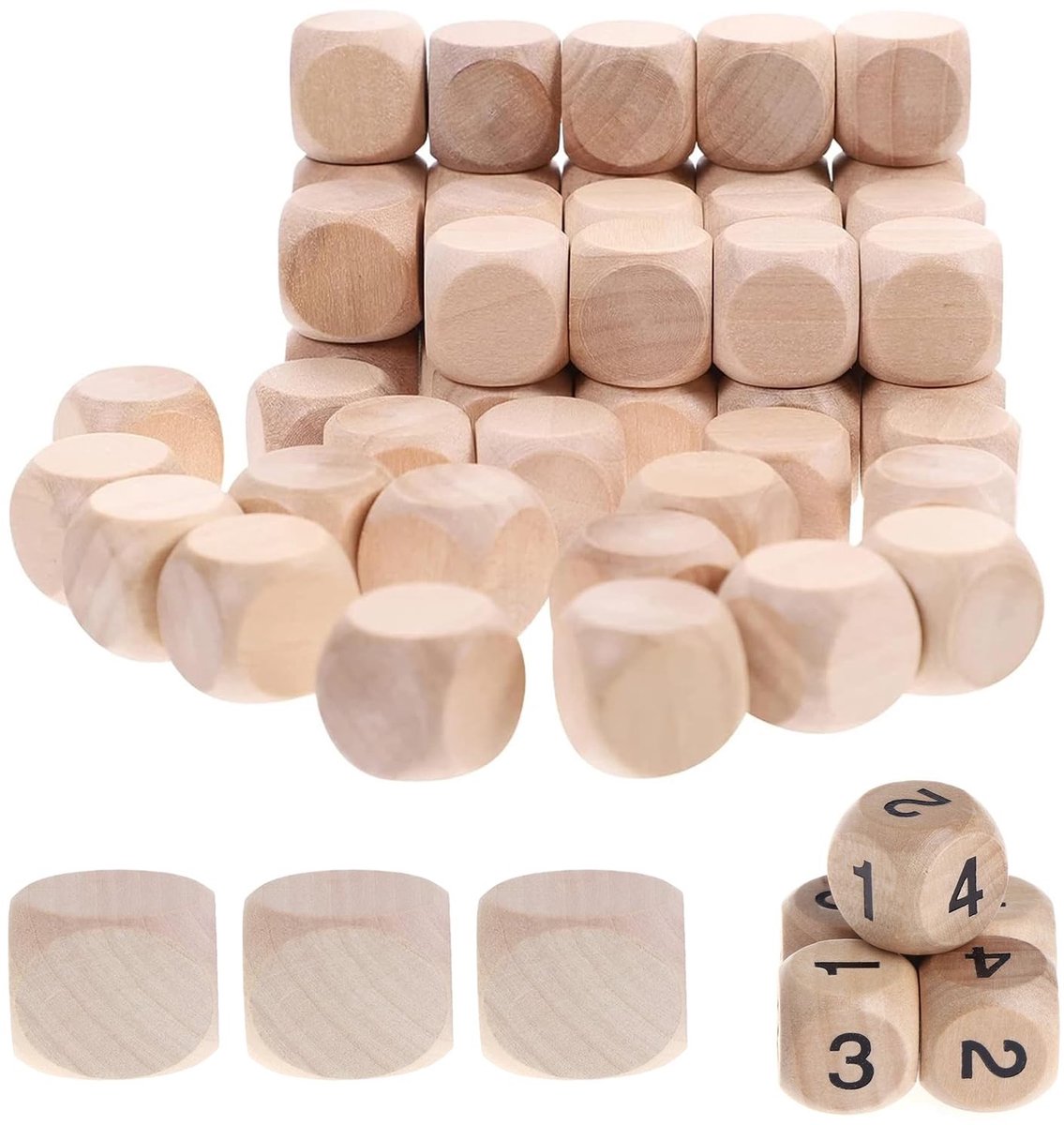 SolidKeus - Set van 40 Lege Houten Dobbelstenen voor Creatief Gebruik