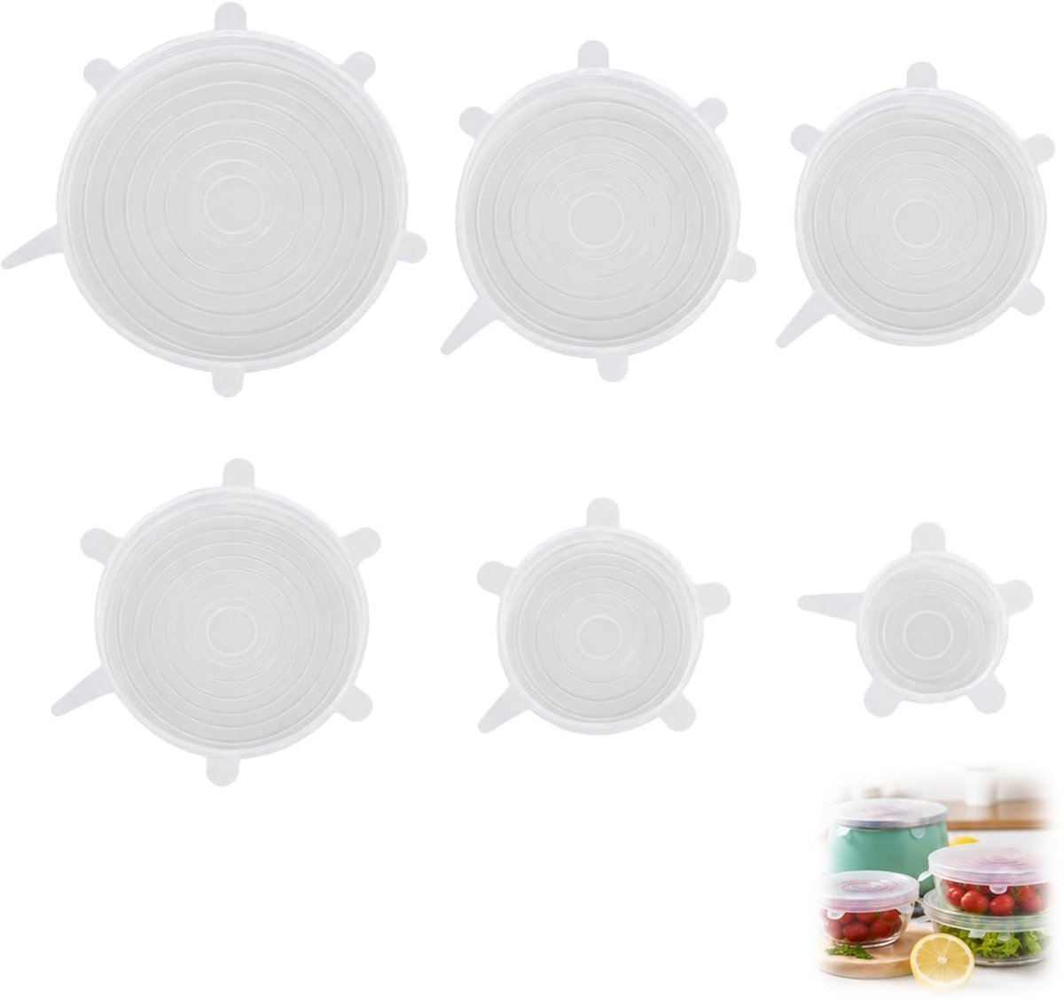 SolidKeus - Set van 6 Herbruikbare Siliconen Deksels, BPA-vrij