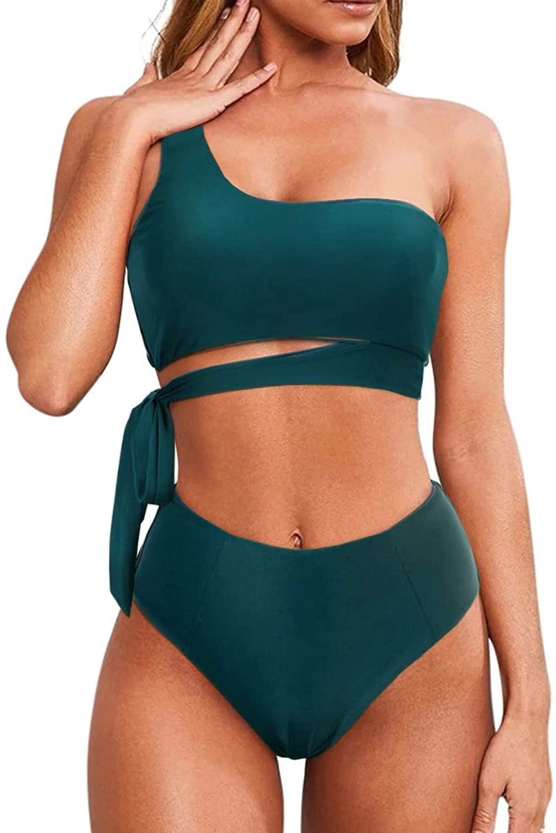 SolidKeus - Dames Twee-Delig Bikini Set met Hoge Taille, Blauw