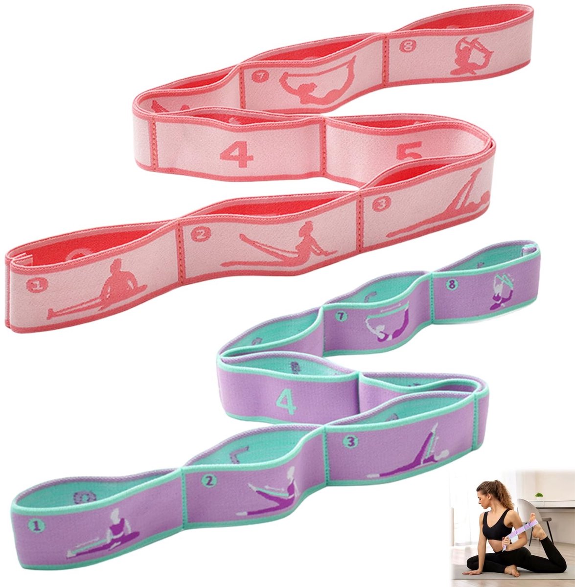SolidKeus - Yoga Band met 8 Lussen voor Stretching en Fitness