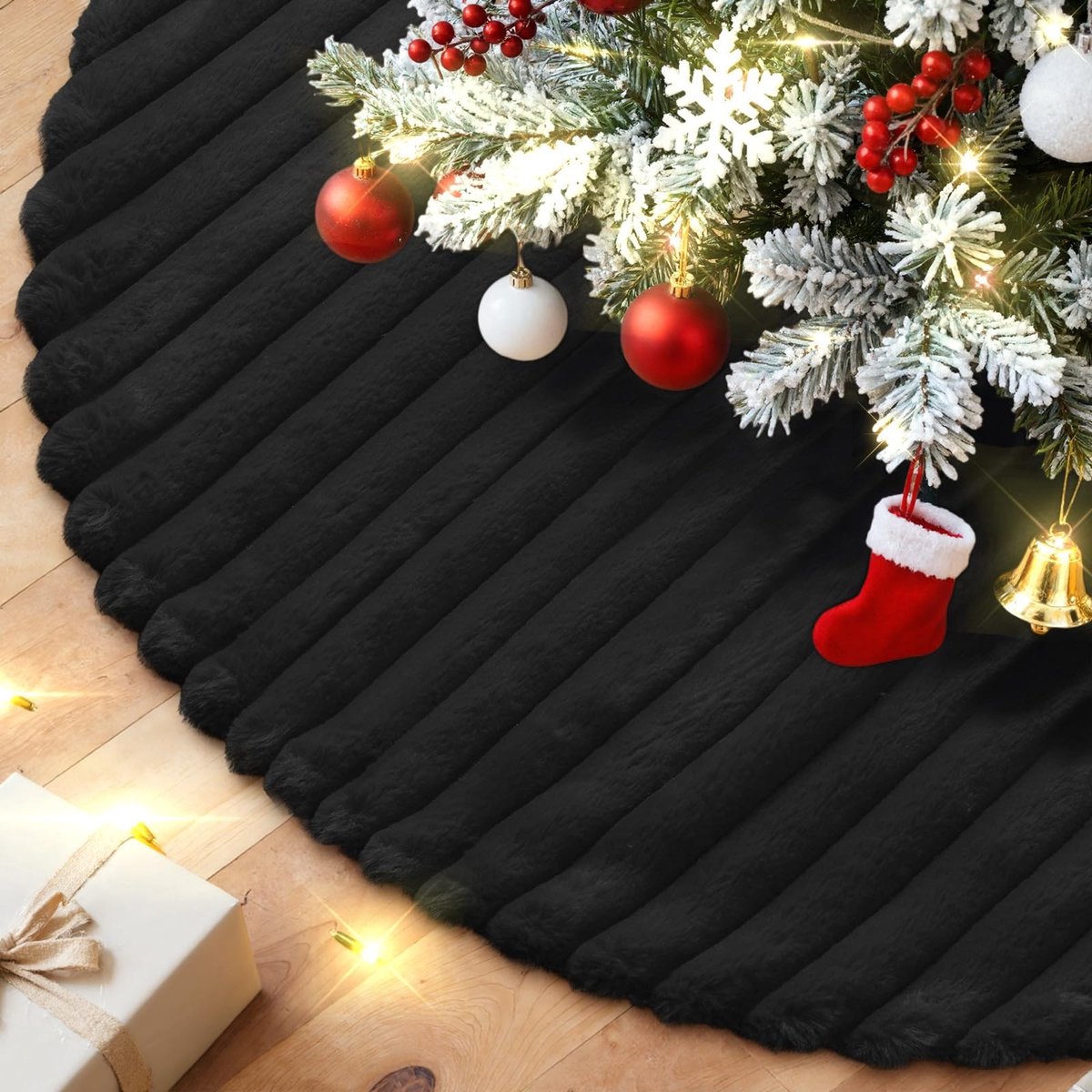 SolidKeus - Kerstboomrok van Faux Fur, 60 cm, Zwart