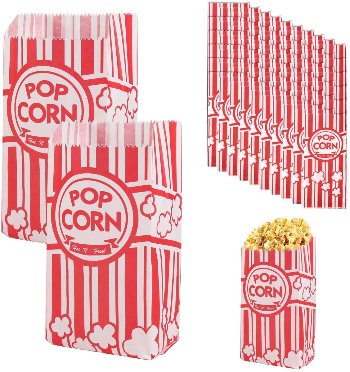 SolidKeus - Set van 50 Retro Popcornzakken voor Feesten