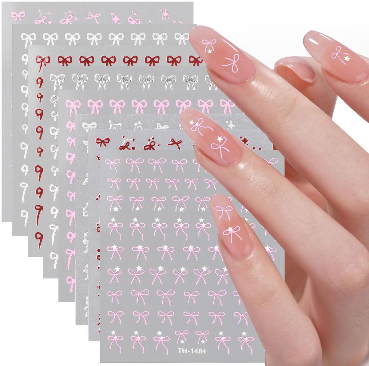 SolidKeus - 8 Vellen Zelfklevende Nagelstickers met Strikjes