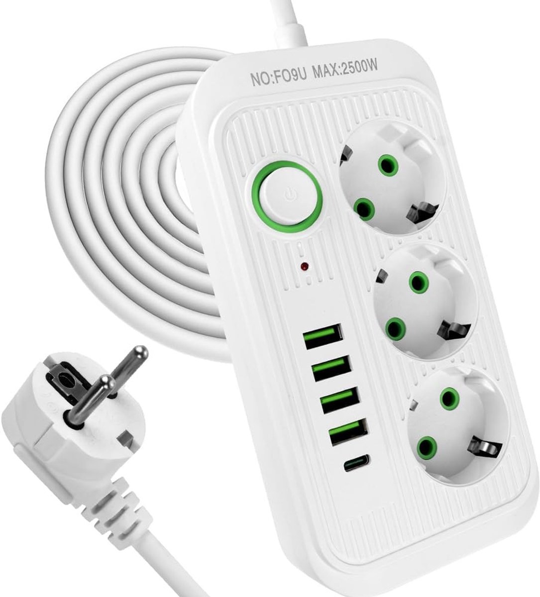SolidKeus - 8-in-1 Stekkerdoos met USB en Schakelaar voor Thuis en Kantoor