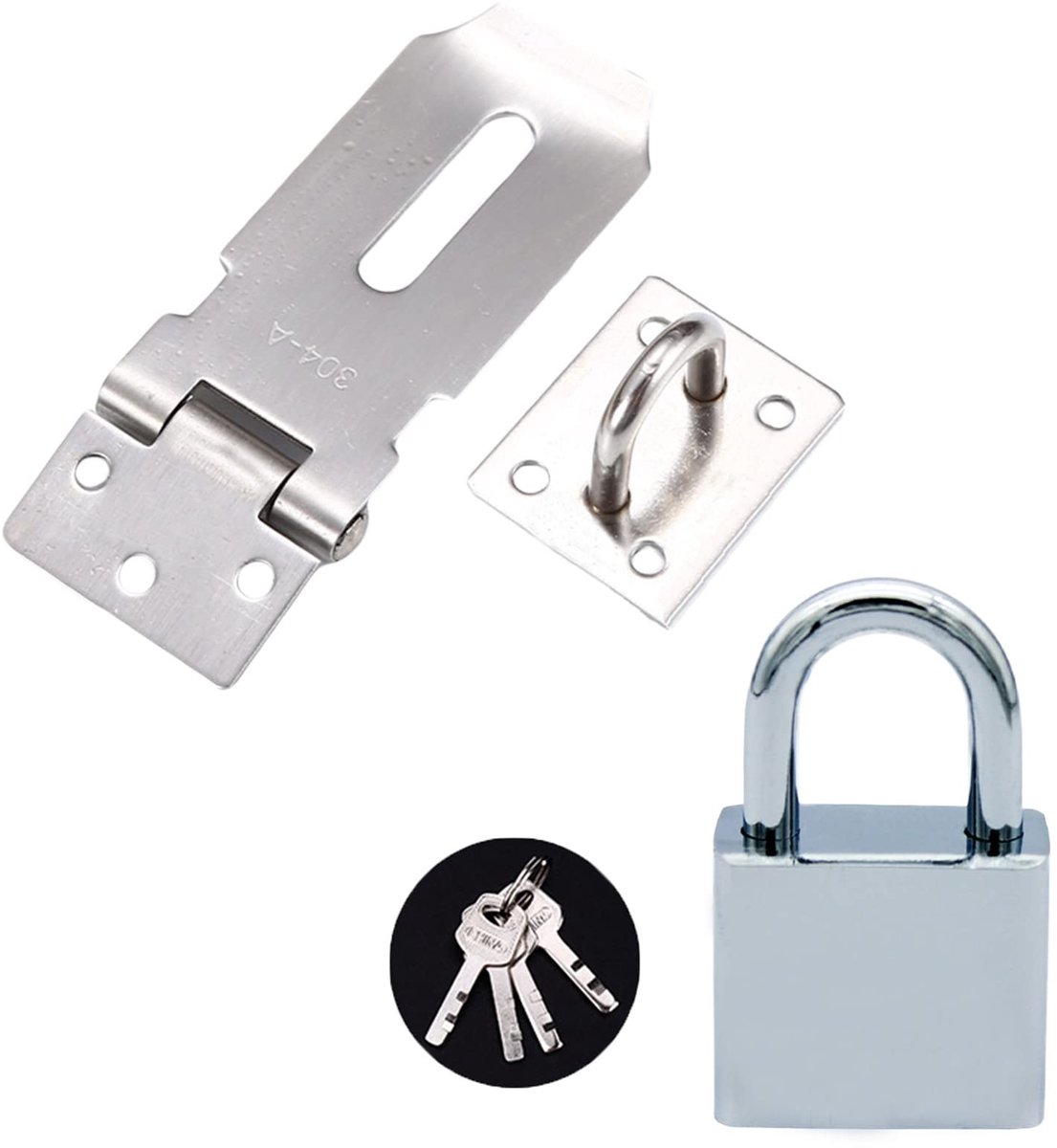 SolidKeus - RVS Hangslot Haspel Set met 4 Sleutels