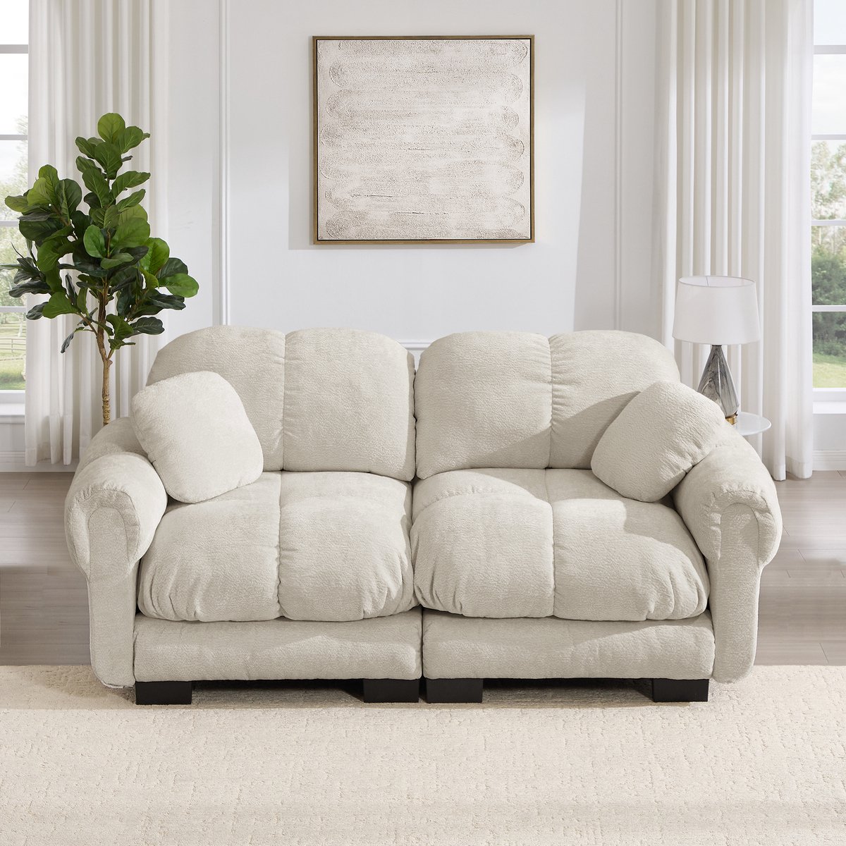 Intebiki 2-zits Hoekbank - Chenille stof - fauteuil - Modulaire U-vormige bank - Geen montage nodig - licht kaki