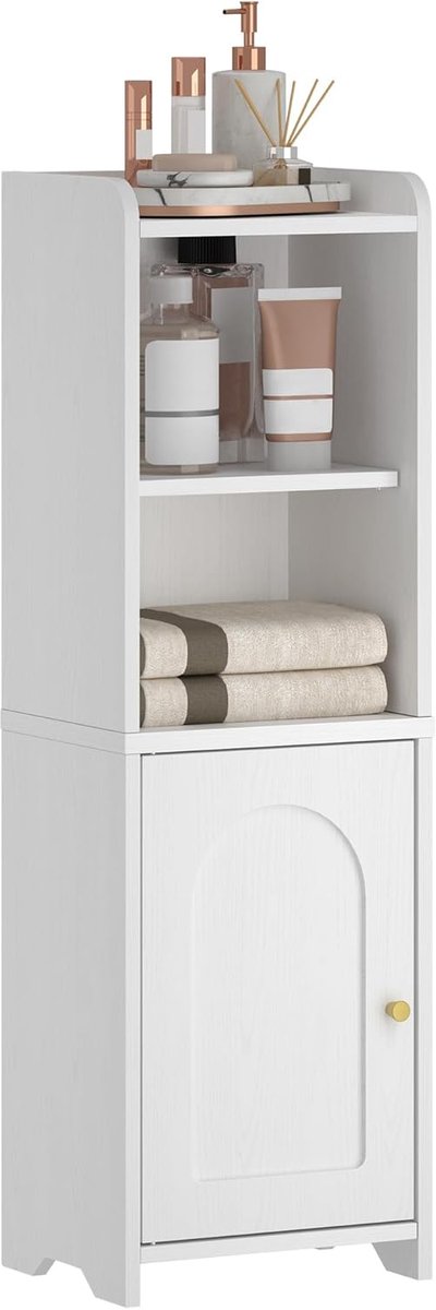 Hzuaneri badkamerkast, toiletkast met deuren, badkamerkastje, verstelbare planken, ruimtebesparend, voor badkamer, woonkamer, 20 x 25 x 80 cm, wit