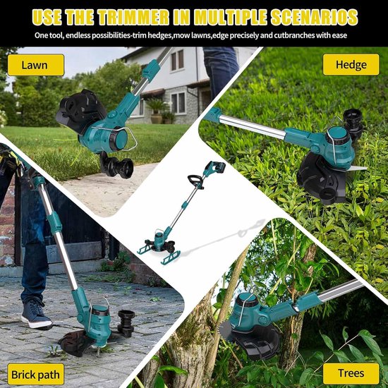 Accu Grastrimmer - Onkruidborstel - Gazon Onderhoud - 5-in-1 Multifunctioneel - 2x 4.0 Ah Accu's - Zwart — afbeelding 5
