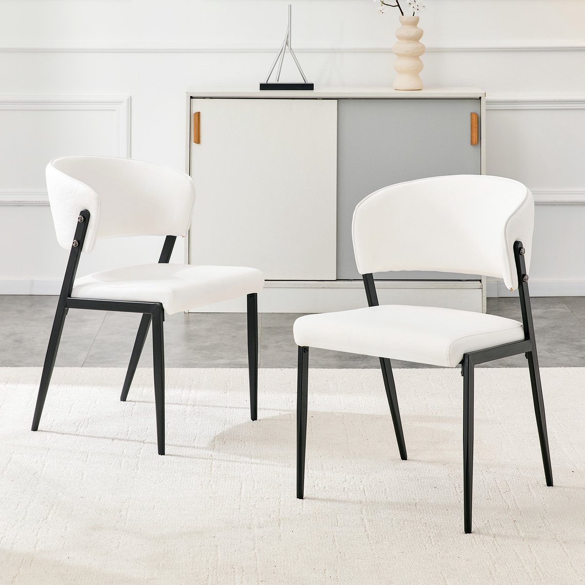 Eetkamerstoelen - Set van 2 - Eetkamerstoel Set - Moderne Eetkamerstoel met Gestoffeerde Zitting - Stoel met Metalen Frame - Keukenstoel - Woonkamerstoel - Stoel voor Eetkamer en Keuken - Wit