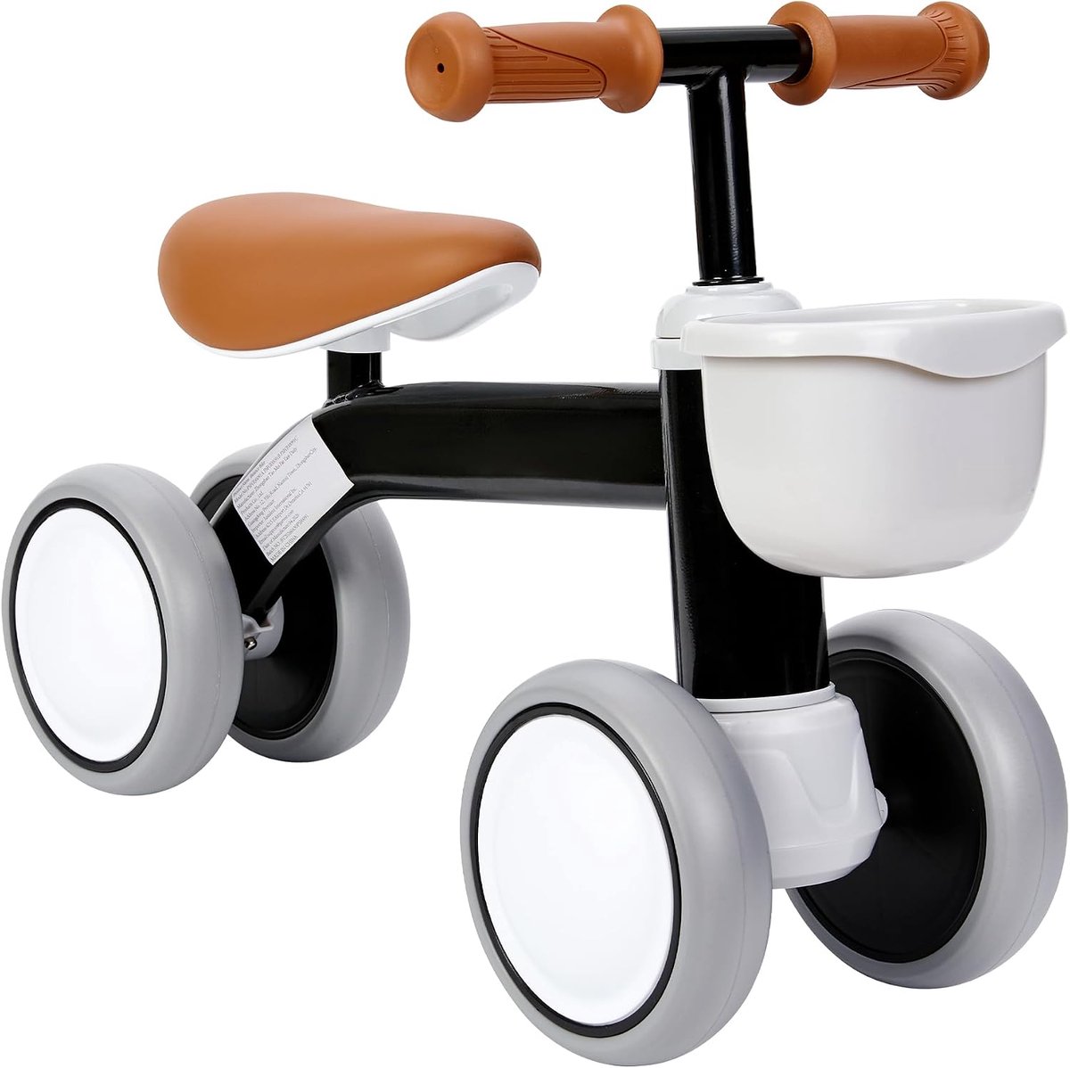Triumpunpre - Loopfiets voor baby 1 jaar - 4 wielen - zonder pedalen - met mandje - Zwart - speelgoed voor kinderen 12-24 maanden - Zwart
