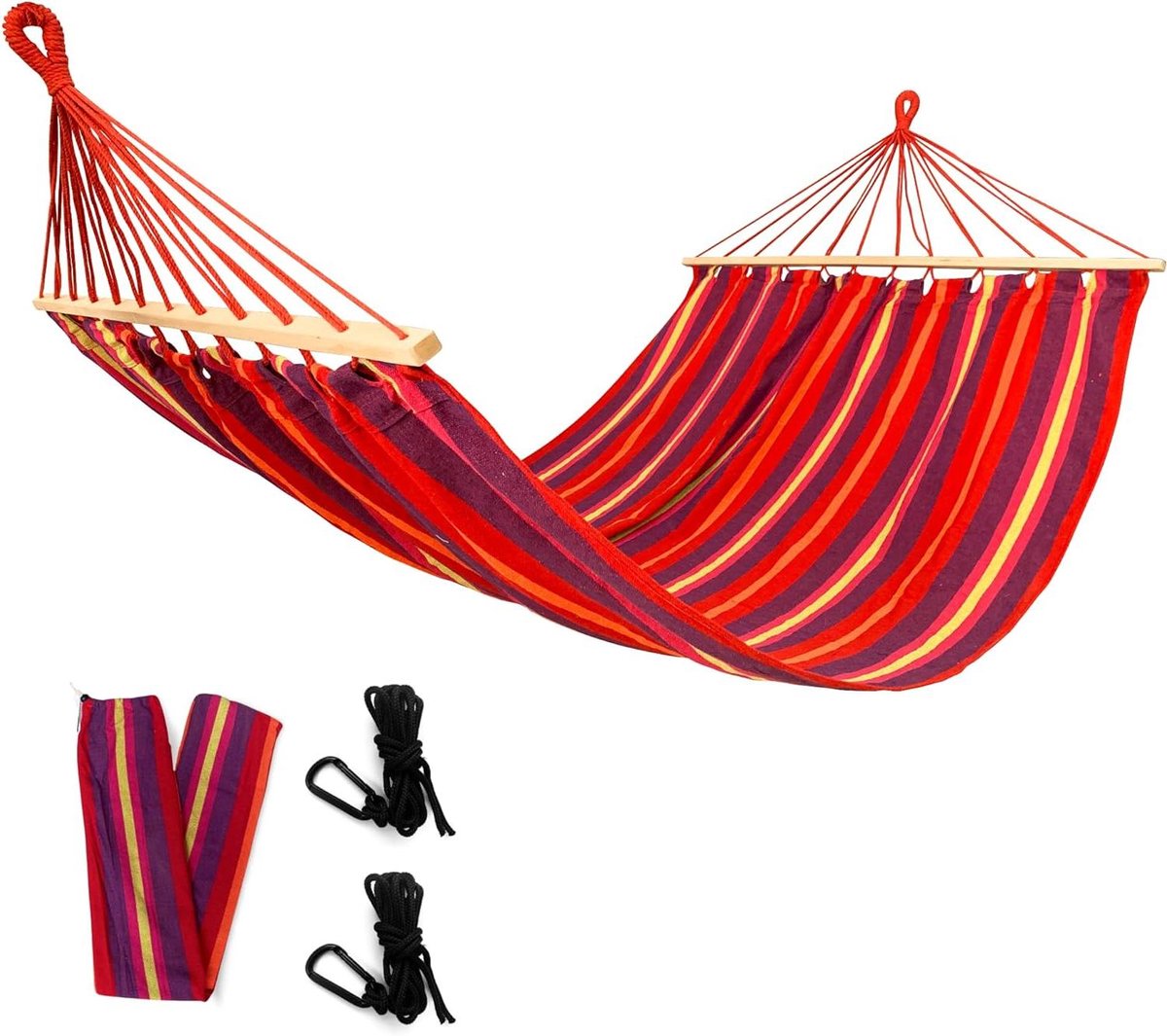 Hangmat met spreidstang - Liggende hangmat - Ontspannen in de tuin - Inclusief 2 haken en tas