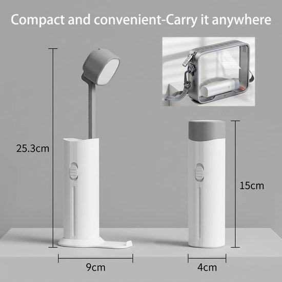 Draadloze 4-in-1 oplaadbare bureaulamp - Opvouwbare en uitschuifbare bedlamp - Combineert zaklamp, telefoonstandaard en ingebouwde powerbank - Voorzien van 3 helderheidsstanden - Geschikt voor lezen, studentenkamers, kamperen en als noodverlichting — afbeelding 5