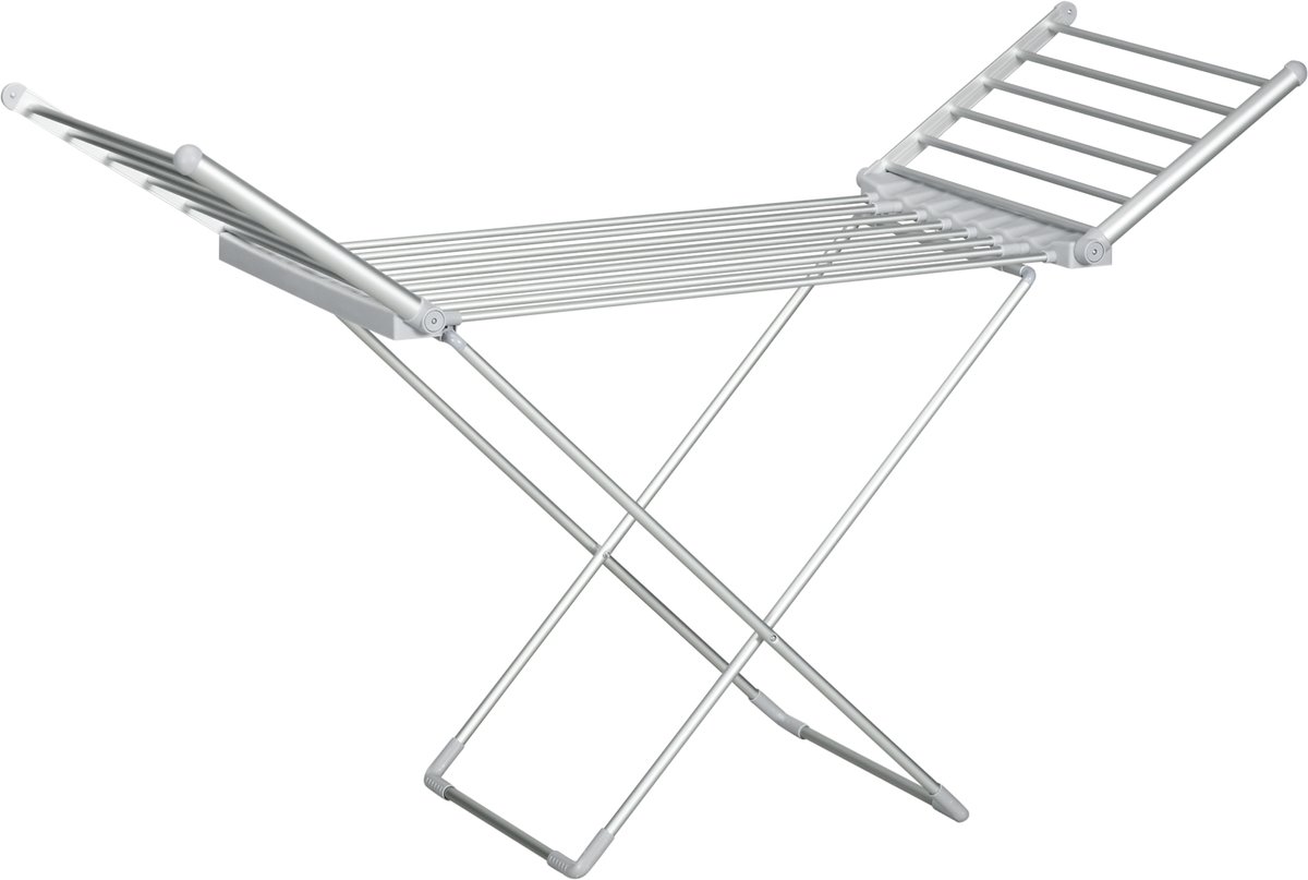 Elektrisch verwarmd wasdrogerrek met 2 uitschuifbare zijkanten, inklapbaar, frame van aluminiumlege, 144 x 53 x 91 cm