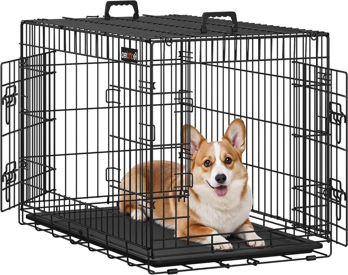 Hondenkooi Opvouwbaar - Hondenbox Transport - Veilige Rustplek - Dubbele Deuren - 92.5 x 57.5 x 64 cm - Zwart