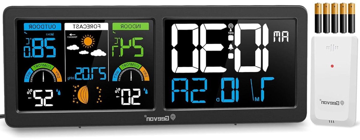 Weerstation met Sensor - Weercomputer Buiten - Weersvoorspelling Thuis - Automatische Tijdcorrectie - 3 Kanalen - Zwart
