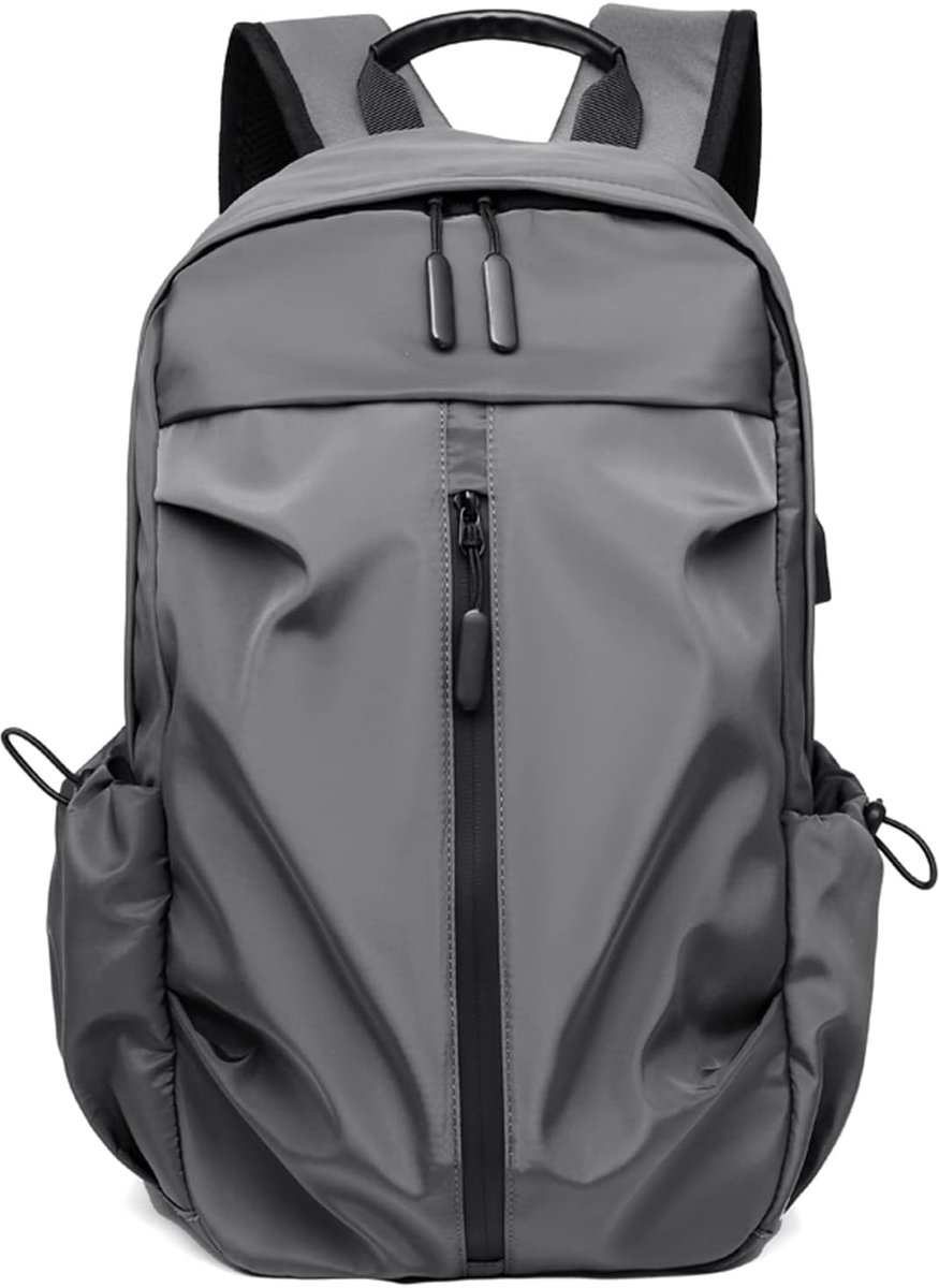Reisrugzak - Met USB Oplaadpoort en Bagageriem - Waterbestendige Laptoprugzak voor Werk Zaken Gym Sport en Weekendtrip - Formaat 30x14.5x45 cm - Grijze Kleur