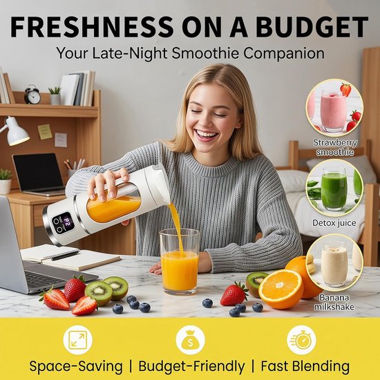 Draagbare blender - Smoothie maker - Drankjes maken - 12 roestvrijstalen messen - 450 ml - Wit — afbeelding 3