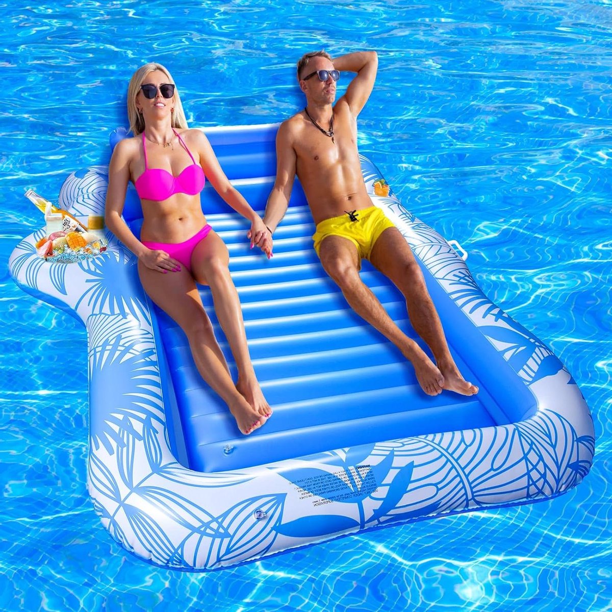 Opblaasbaar Luchtbed - Water Zonnebed - Ontspannen in Water - Met Hoofdsteun en Bekerhouder - 210x150 cm - Blauw