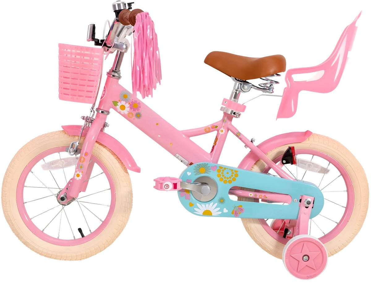 Kinderfiets – Voor meisjes 2–7 jaar – Met poppenfietszadel, streamers, vlag en nummerplaat – Pink-12 Inch