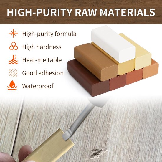 Laminaat reparatieset - Parket reparatie - Krassen herstellen - Hoge hardheid wax - 8 kleuren - Diverse houttinten — afbeelding 2