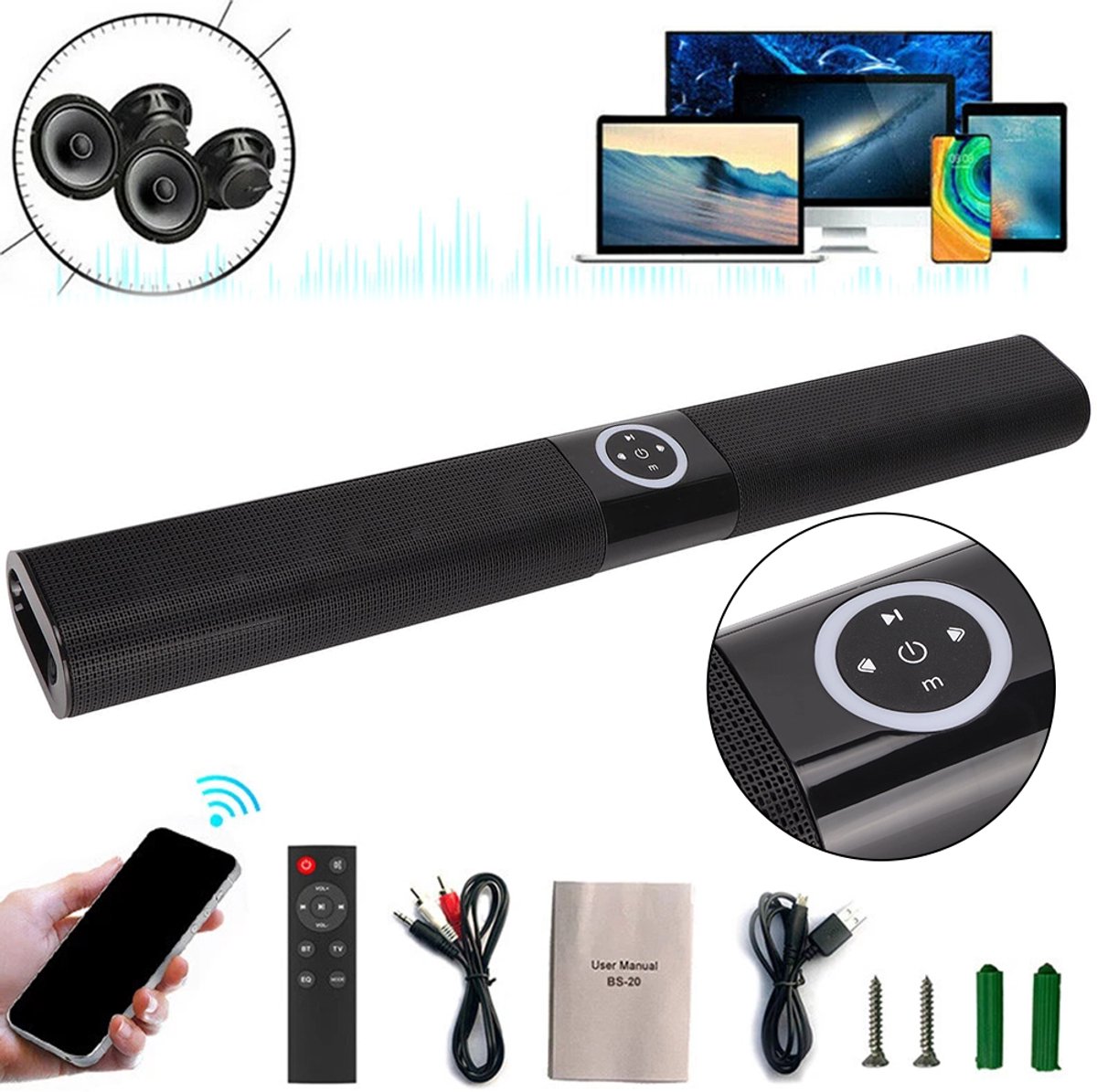 Ruijingsky Bluetooth 5.0 TWS-soundbar voor tv's en thuisbioscoop - 3D-surroundgeluid thumbnail 6