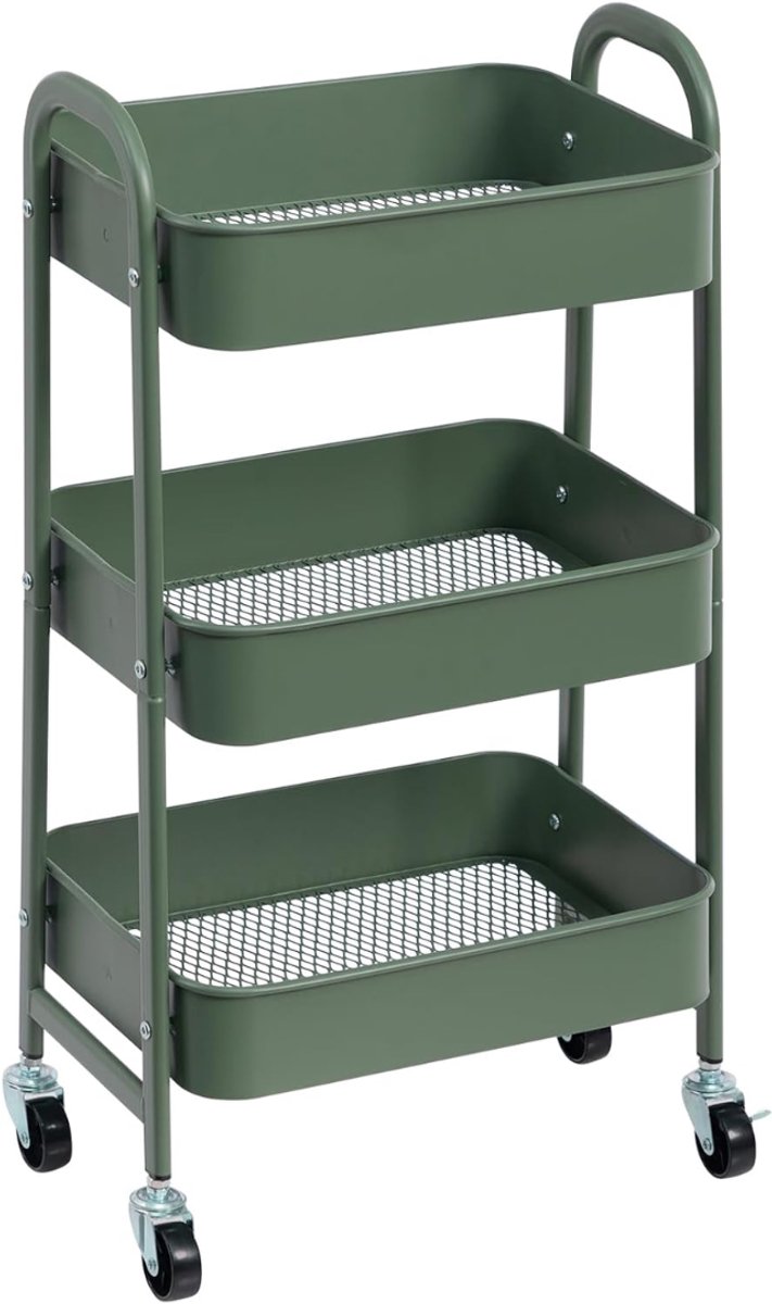 Ploutos® Keukentrolley - Compacte Serveerwagen - Keukentrolley op Wieltjes - Groen - 42cm x 31cm x 11cm
