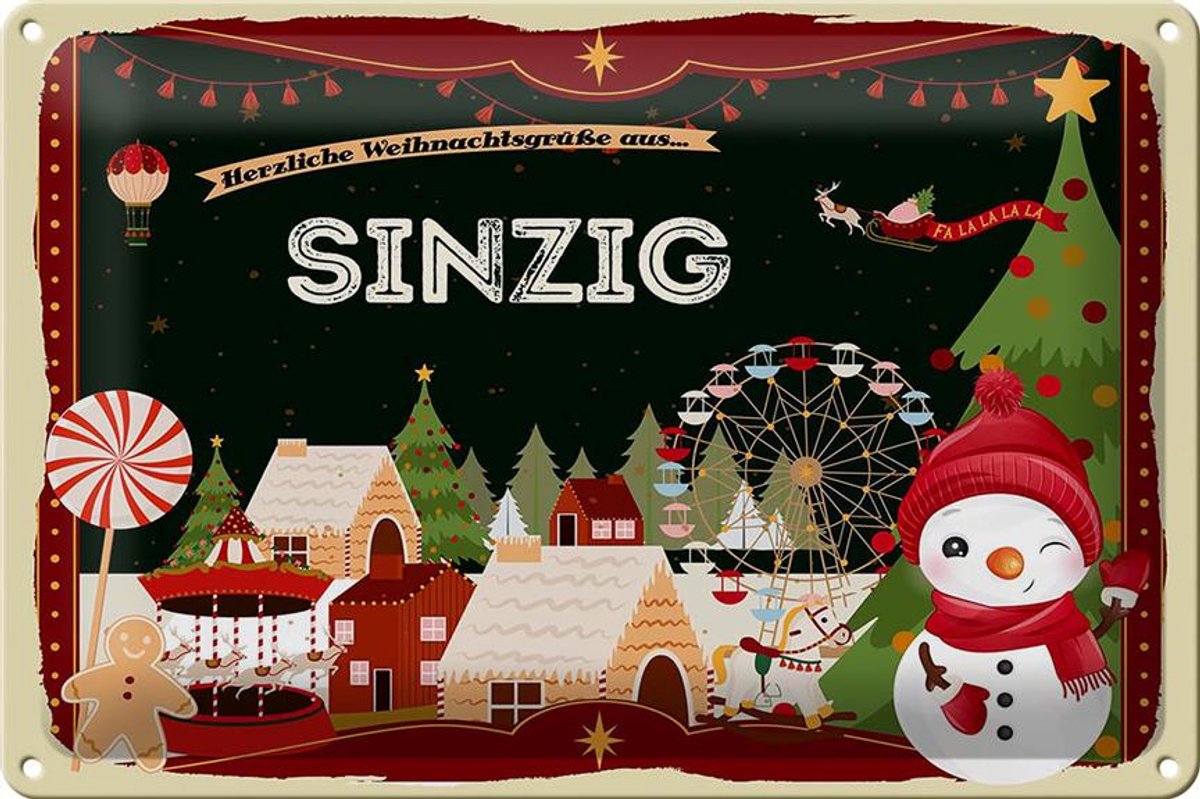 Blechschild Weihnachten Grüße aus SINZIG 30x20cm