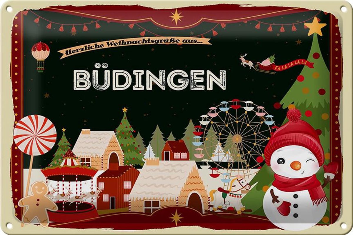 Blechschild Weihnachten Grüße BÜDINGEN 30x20cm