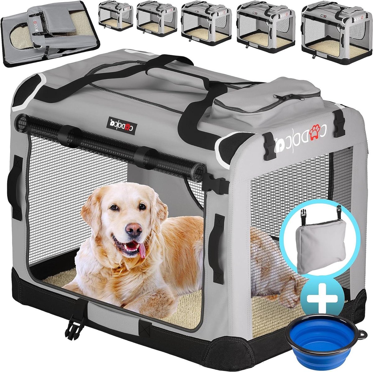 Reismand Dieren - Transportbox Kat Hond - Dieren Vervoeren - Inklapbaar Lichtgewicht - 92x64x64cm - Grijs