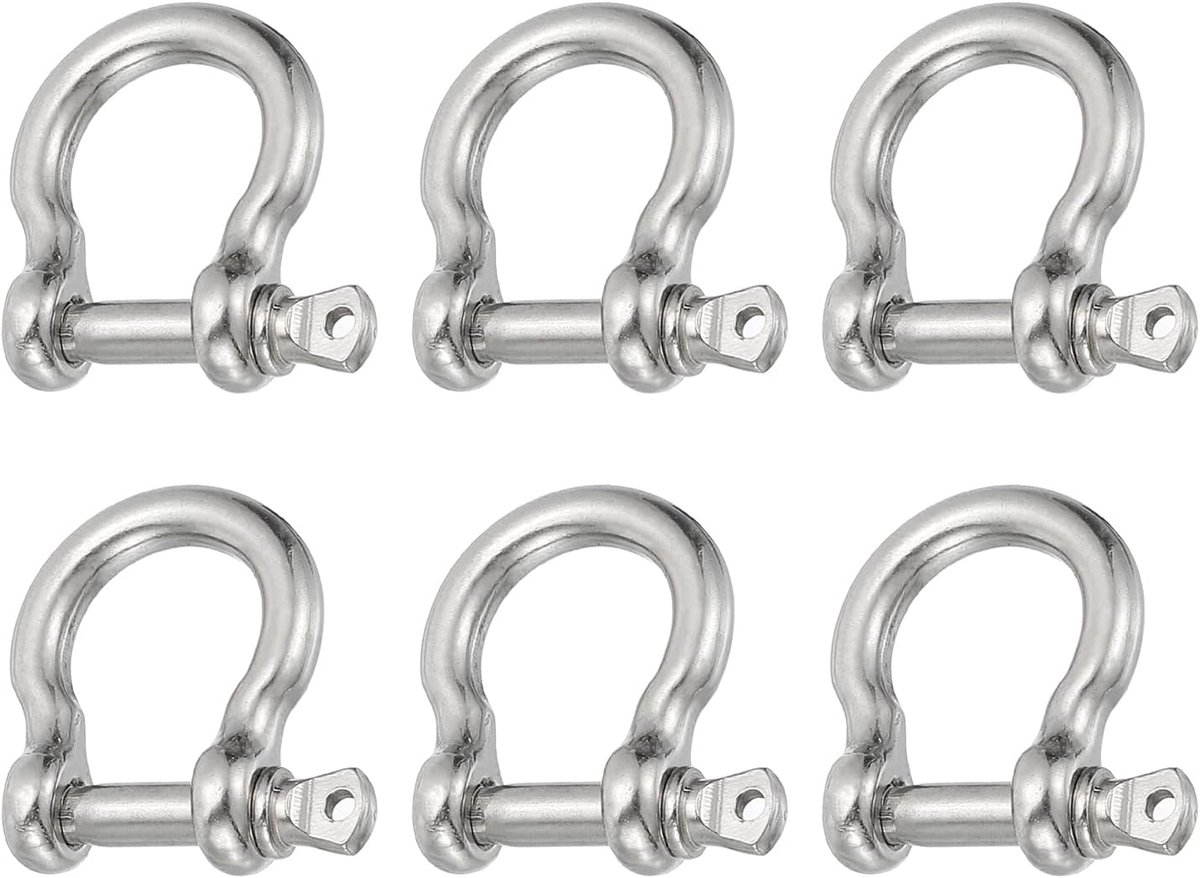 Schroef Pin Sluiting 5mm 3/16 "350LB, 6 Stks 304 Roestvrij Staal Gesmede Boog Sluiting Marine Grade voor Kettingen Draad Touw Outdoor, Zilver