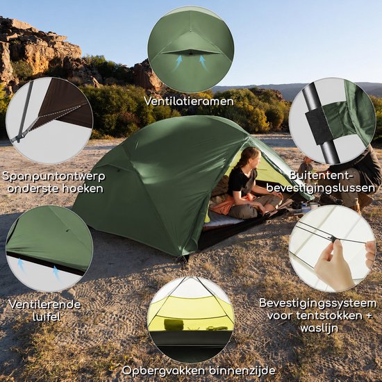 Naturehike Mongar 3 BASE - 210T Polyester - 3 persoons tent - Lichtgewicht tent - Incl. grondzeil - Outdoor - Waterdicht - Kampeertent - koepeltent - Trekkerstent - Groen van Naturehike — afbeelding 2