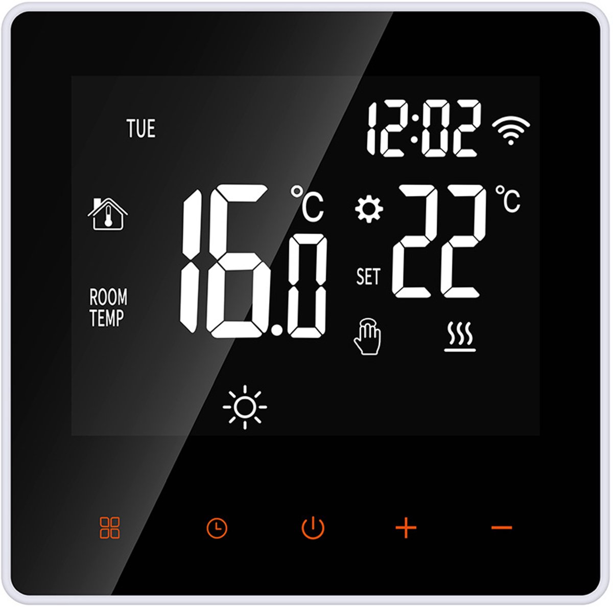 16A Slimme Vloerverwarming Thermostaat met WiFi – TUYA App Afstandsbediening – Elektrische Verwarming – NTC Sensor– Spiegeldisplay