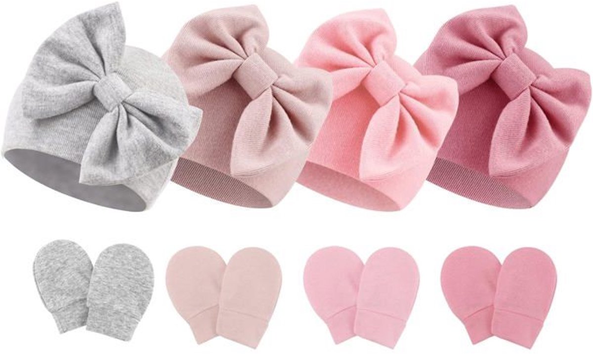 Mutsjes en handschoenen voor pasgeborenen, beschermende babyhandschoenen, zachte en schattige gebreide mutsjes voor pasgeborenen, één maat past iedereen.