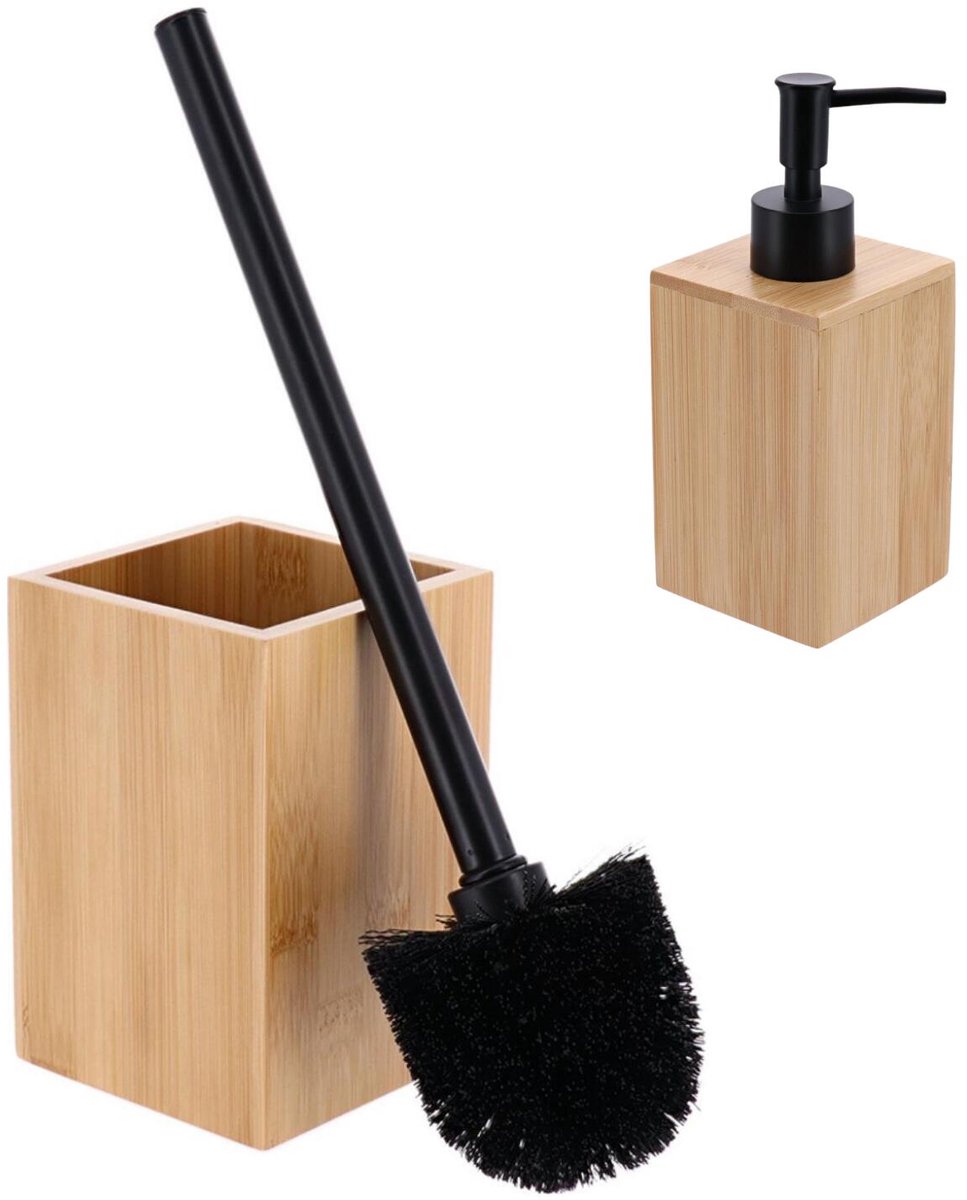 Tendance badkameraccessoires set cuba - toiletborstel en zeepppomp - bamboe - naturel look