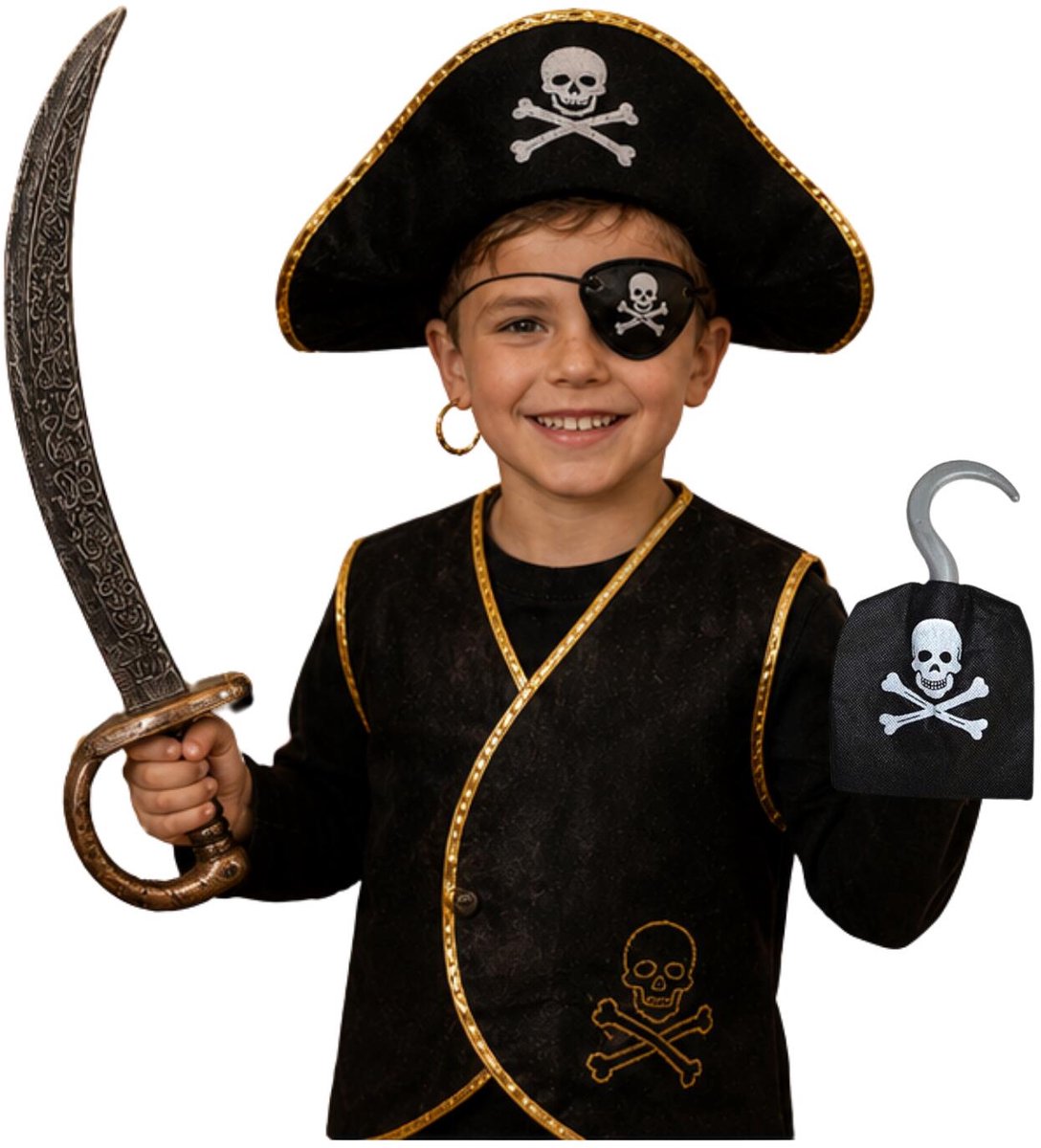 Funny Fashion verkleed feest set - Piraten stijl - kinderen - 6-delig - hoed wapens en accessoires