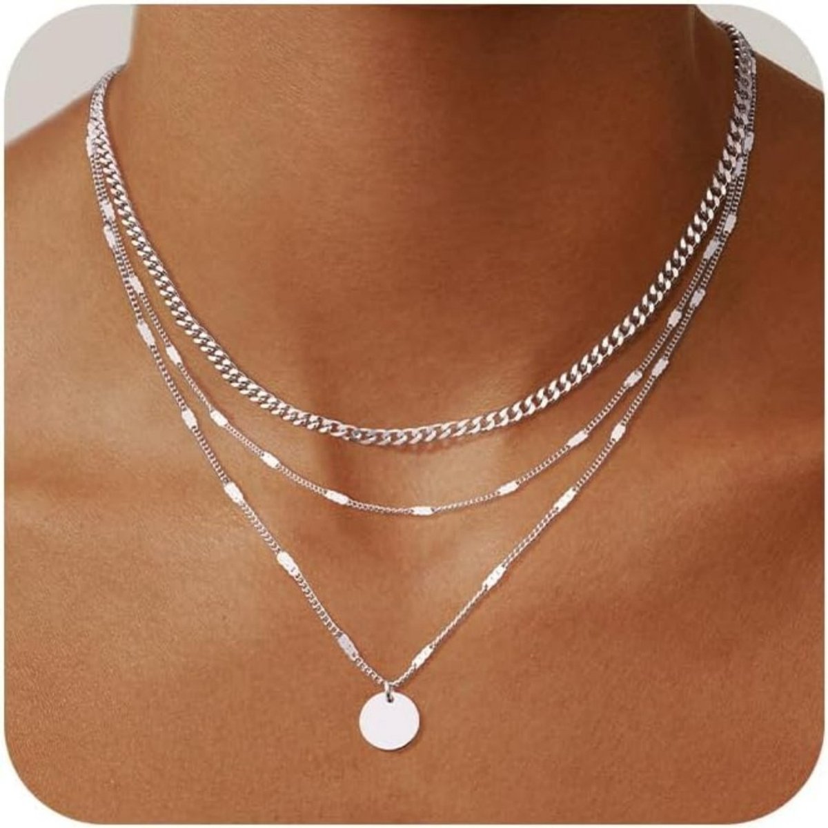 Drielagige hangerketting - 40+5cm\36+5cm- ronde schijfketting - platte schakelketting - ketting - damesketting - meisjesketting - sleutelbeenketting - metalen ketting - hanger - choker - hangerketting - ketting