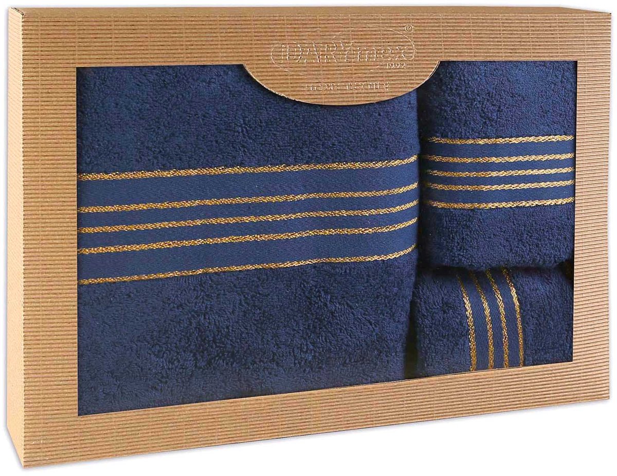 Handdoekenset - 3-Delig - 100% Katoen - Kleur Marineblauw in Luxe Cadeaudoos