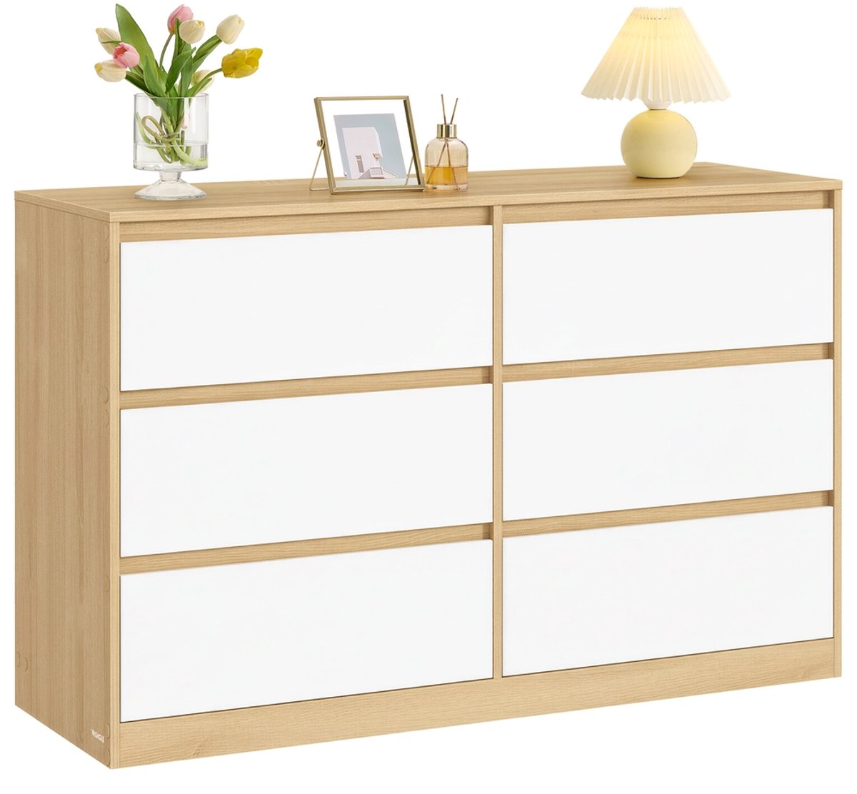 Commode – amandelgeel en wit – 6 laden – 119 – 4 x 40 x 75 cm – Amandelgeel En Wit