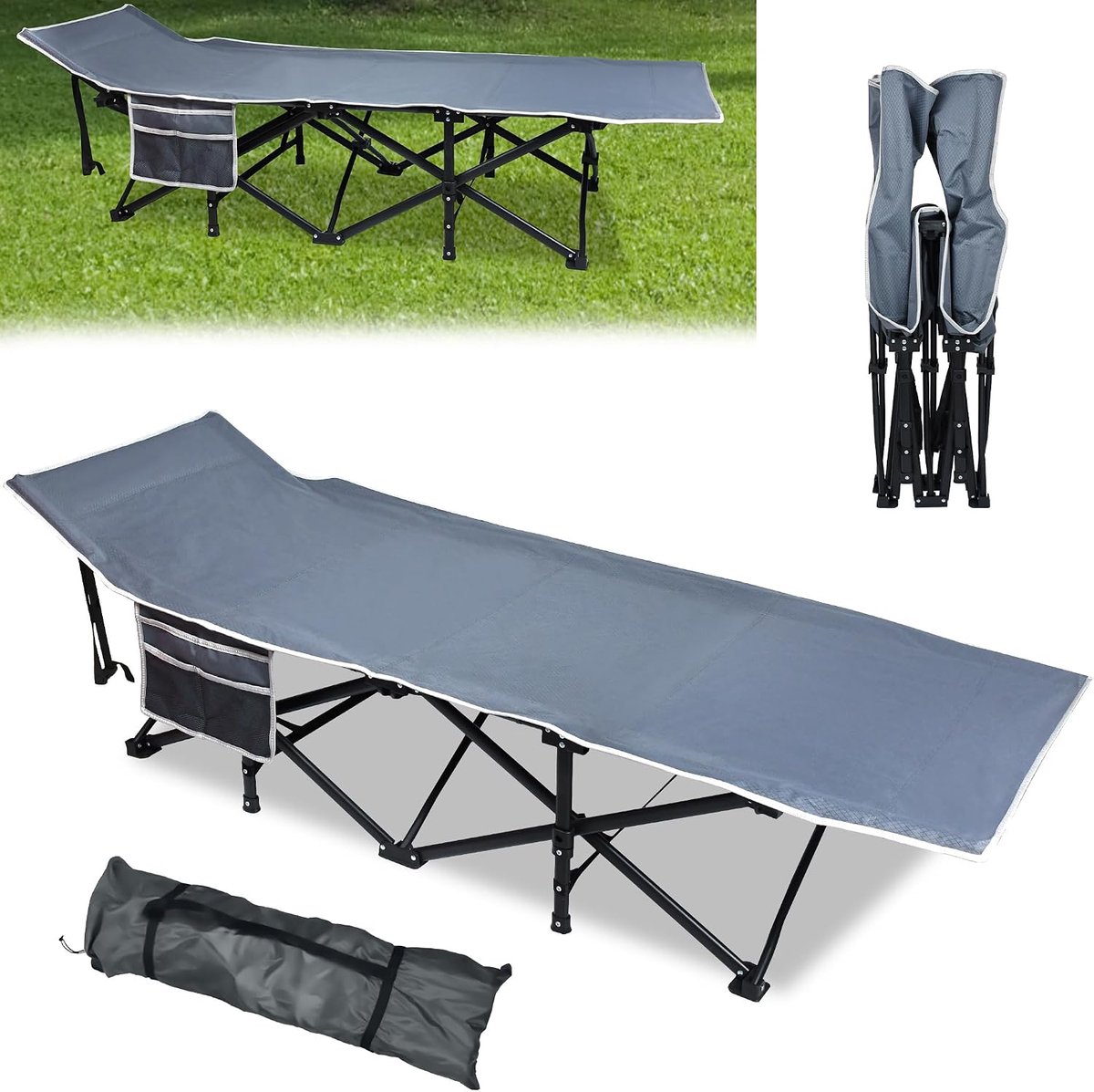 Inklapbaar veldbed campingbed campingbed opvouwbaar met zijzak en transporttas tot 250 kg camping reizen bed logeerbed voor camping, indoor outdoor 190 x 62 x 38 cm