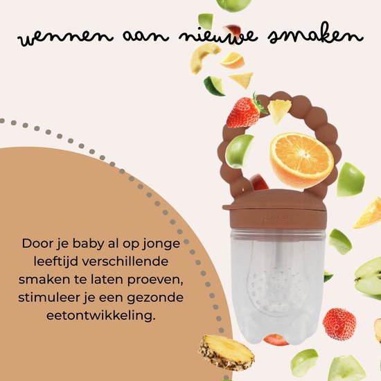Jikkies Fruitspeen - IJsblokjes Tray - Bijtring - Kraamcadeau - BPA-vrij, 100% food-grade siliconen - 3 speenmaten S/M/L - Vriezer & vaatwasser - Helpt bij doorkomende tandjes - Bewaarbakje - Taupe van Jikkies — afbeelding 4