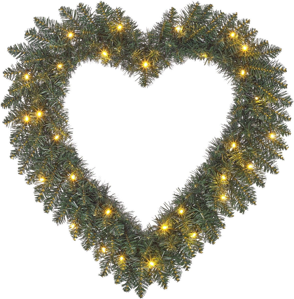 Black Box Trees Kerstkrans Hart met LED Verlichting en Zachte Naaldjes - Kerstversiering voor Kerst - Warme Gloed - Deurkrans voor Binnen en Buiten - Ø60 cm - Groen