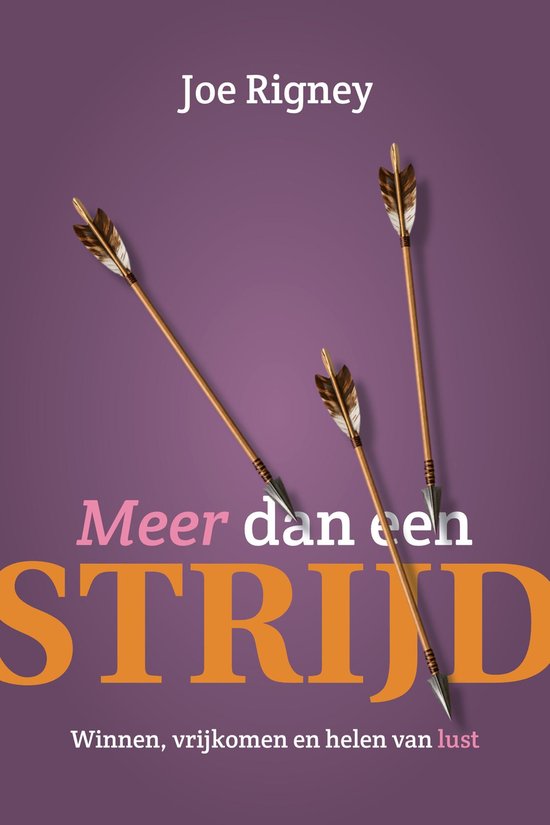 Boekcover met tekst 'Meer dan een strijd' en drie pijlen op een paarse achtergrond.
