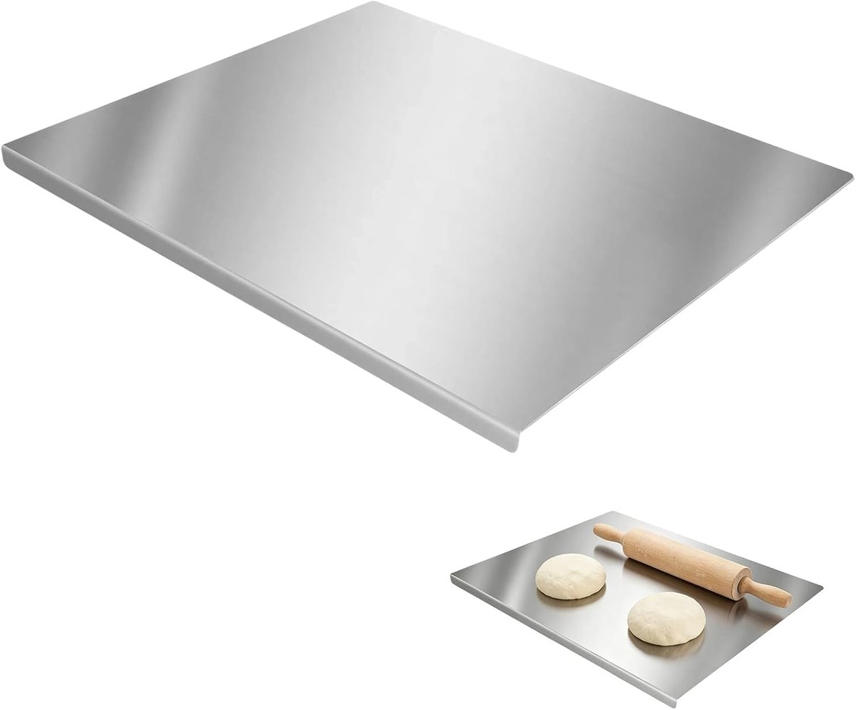 Snijplank van roestvrij staal, 30 x 40 cm, 1.5 mm dik, antislip, massief metaal, snijplank voor keuken, deeg, vlees, groenten, pizzadeeg, bakken en koken, staalkleur