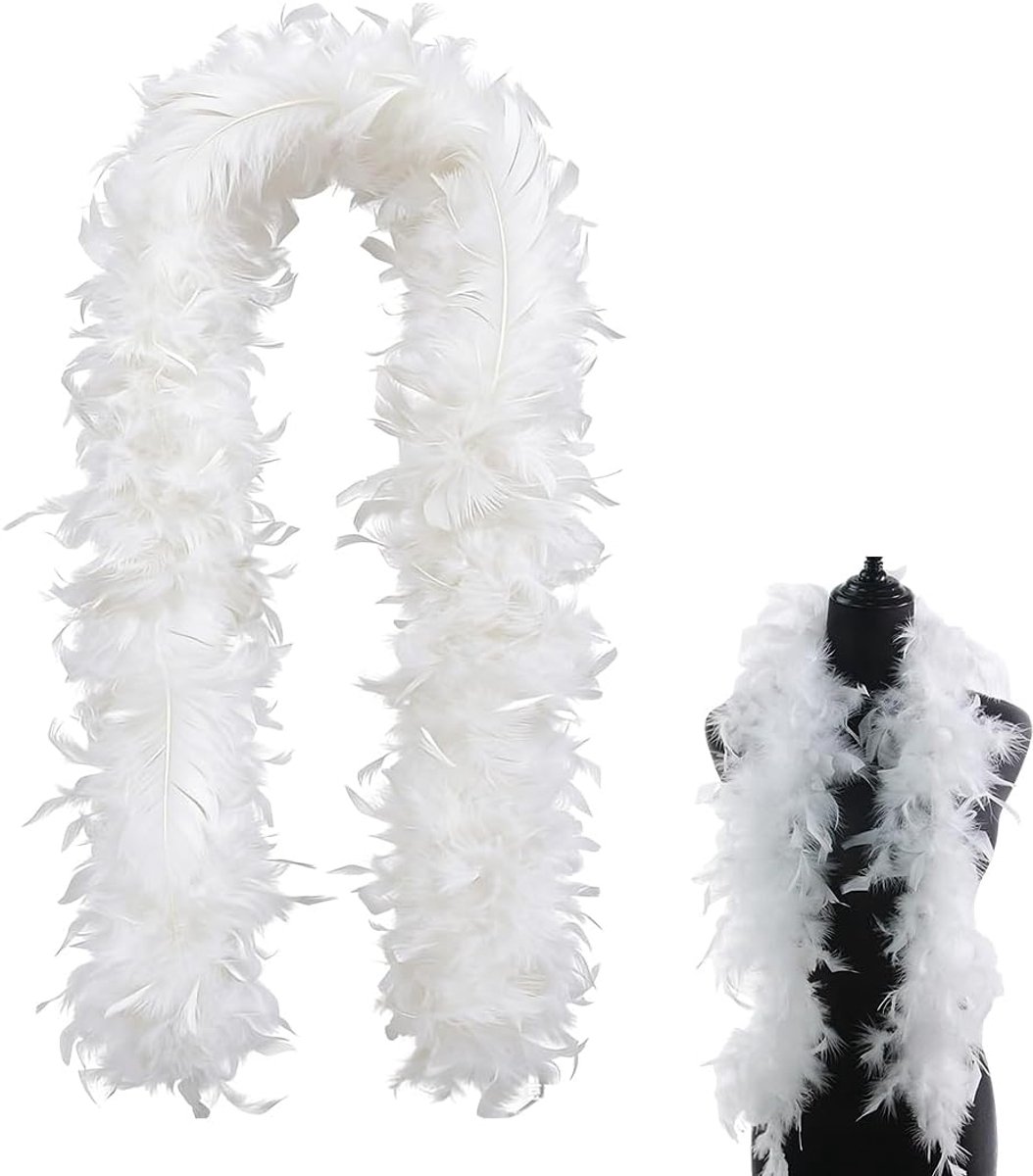 1 stuk witte verenboa, 2 m, geschikt voor feesten, carnaval, Pride, Kerstmis, dames, unisex, accessoires, veren sjaal, verenboa