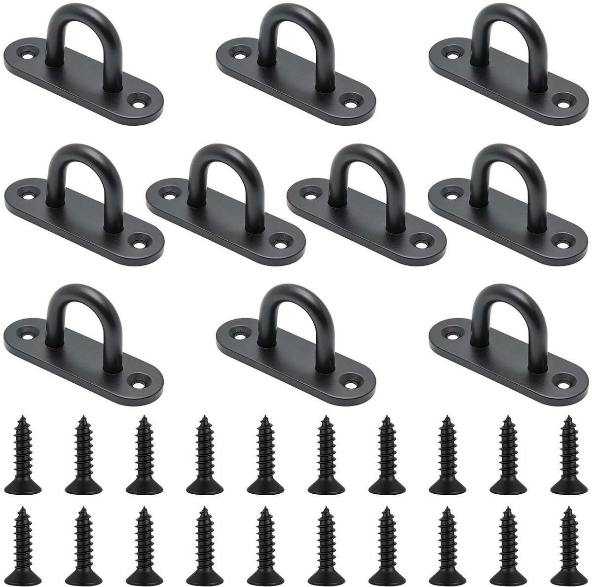 10 stuks Pad Eye Plates, Plafondhaken Heavy Duty, M6 RVS Metalen Langwerpige Oogplaten, Zwart Metalen nietringen voor muur, Deck, Trainingsbanden, Schaduwzeilen, Touwen, met schroeven